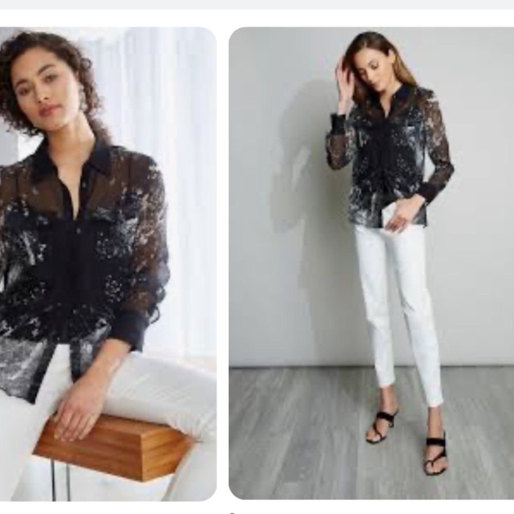 Elie Tahari Crinkle silk chiffon, Galaxy shirt with black camisole. Size XS